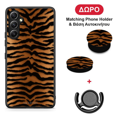 Tiger Print Orange and Black - Samsung Galaxy A34 θήκη + Δώρο Phone Holder & Βάση Αυτοκινήτου