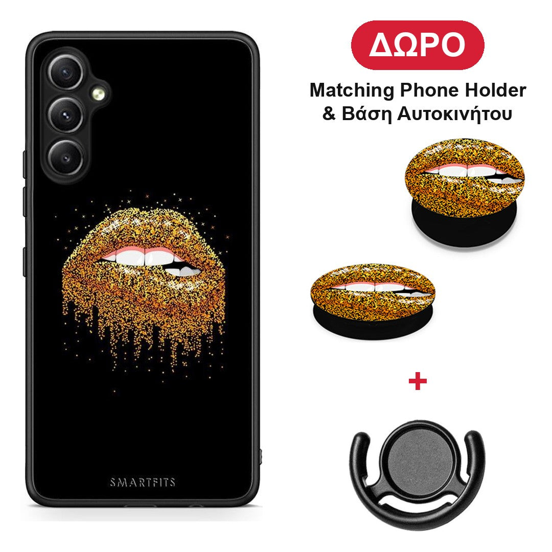 Valentine Golden - Samsung Galaxy A34 θήκη + Δώρο Phone Holder & Βάση Αυτοκινήτου