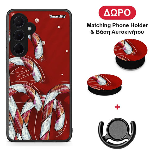 Candy Cane - Samsung Galaxy A35 θήκη + Δώρο Phone Holder & Βάση Αυτοκινήτου
