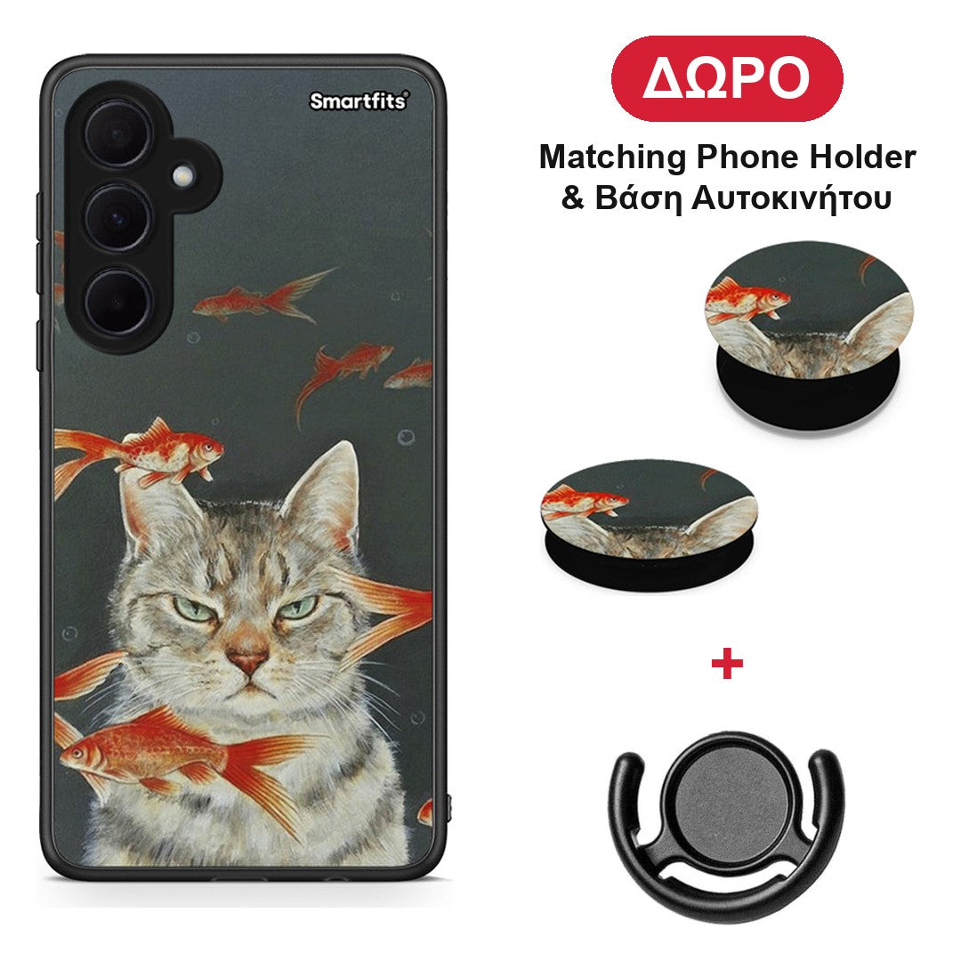 Cat Goldfish - Samsung Galaxy A35 θήκη + Δώρο Phone Holder & Βάση Αυτοκινήτου
