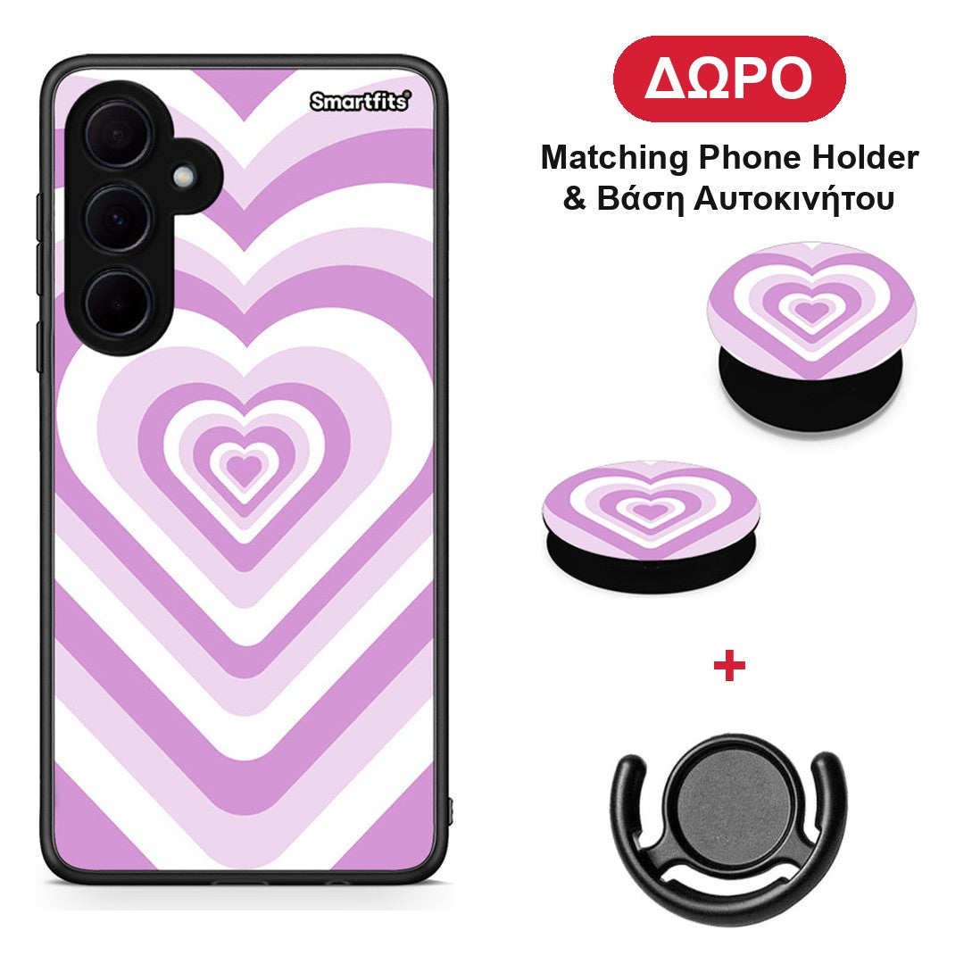 Lilac Hearts - Samsung Galaxy A35 θήκη + Δώρο Phone Holder & Βάση Αυτοκινήτου