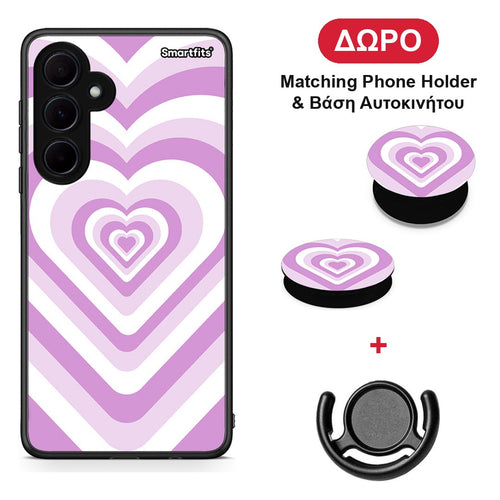 Lilac Hearts - Samsung Galaxy A35 θήκη + Δώρο Phone Holder & Βάση Αυτοκινήτου