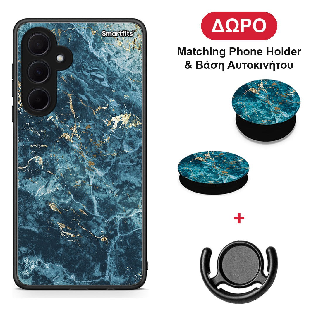 Marble Blue - Samsung Galaxy A35 θήκη + Δώρο Phone Holder & Βάση Αυτοκινήτου