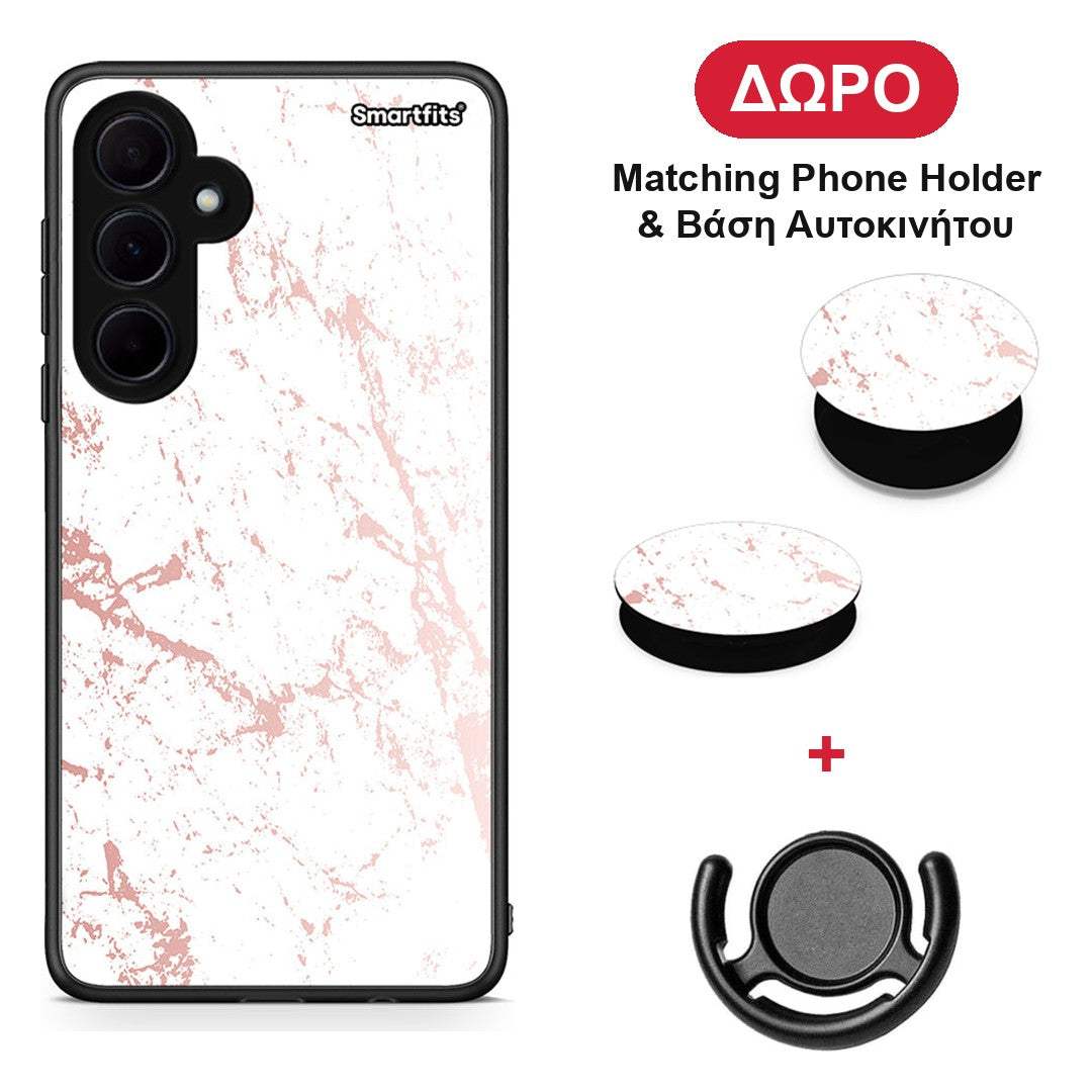 Marble Pink Splash - Samsung Galaxy A35 θήκη + Δώρο Phone Holder & Βάση Αυτοκινήτου