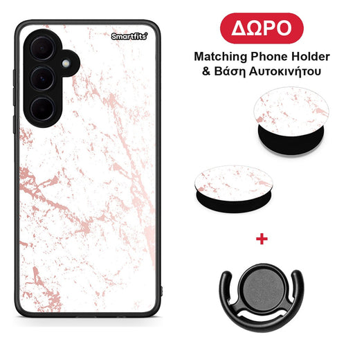 Marble Pink Splash - Samsung Galaxy A35 θήκη + Δώρο Phone Holder & Βάση Αυτοκινήτου