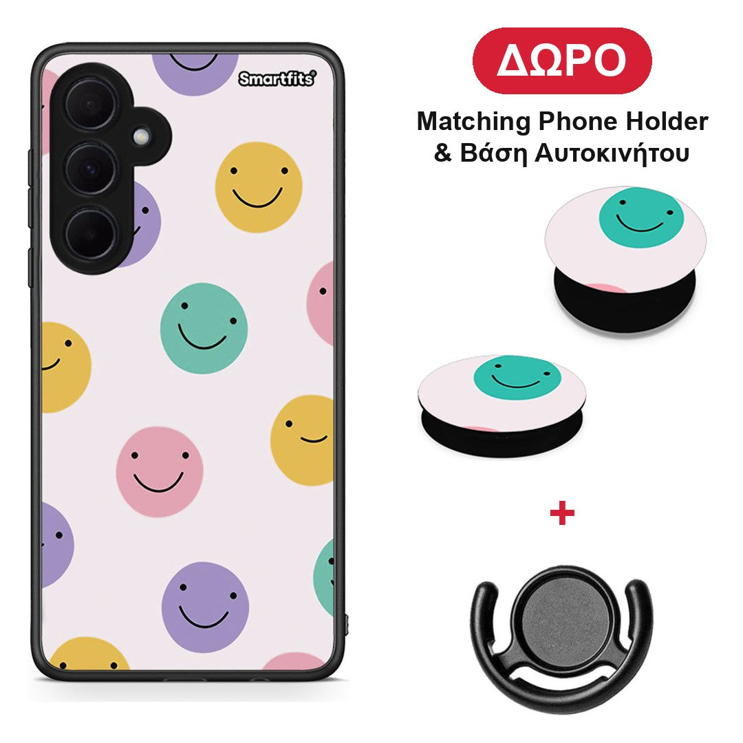 Smiley Faces - Samsung Galaxy A35 θήκη + Δώρο Phone Holder & Βάση Αυτοκινήτου