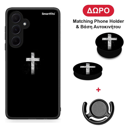White Cross - Samsung Galaxy A35 θήκη + Δώρο Phone Holder & Βάση Αυτοκινήτου