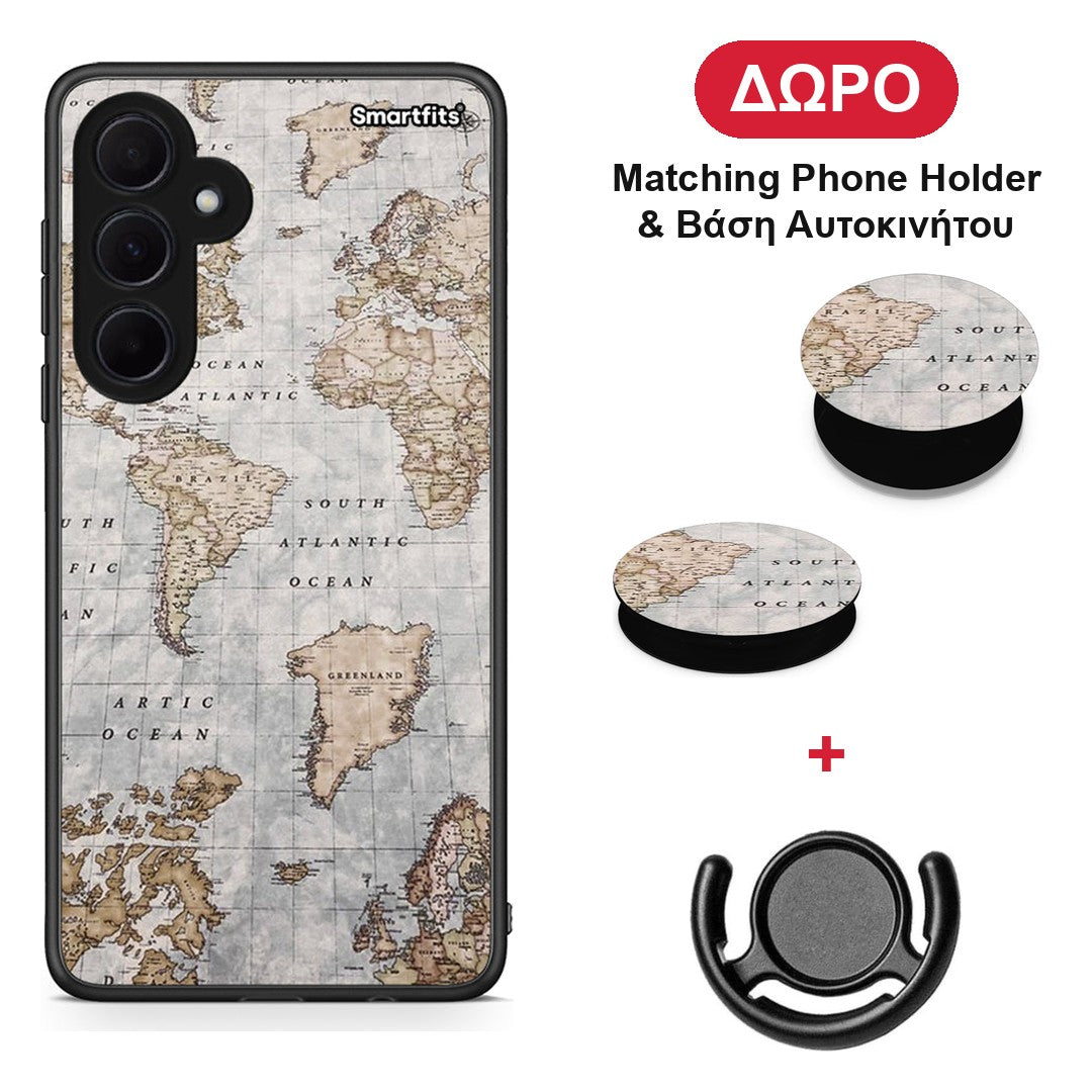 World Map - Samsung Galaxy A35 θήκη + Δώρο Phone Holder & Βάση Αυτοκινήτου
