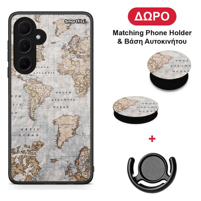World Map - Samsung Galaxy A35 θήκη + Δώρο Phone Holder & Βάση Αυτοκινήτου