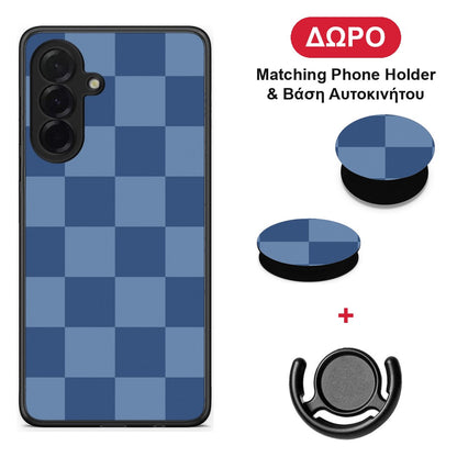 Denim Blue Checkerboard - Samsung Galaxy A36 θήκη + Δώρο Phone Holder & Βάση Αυτοκινήτου