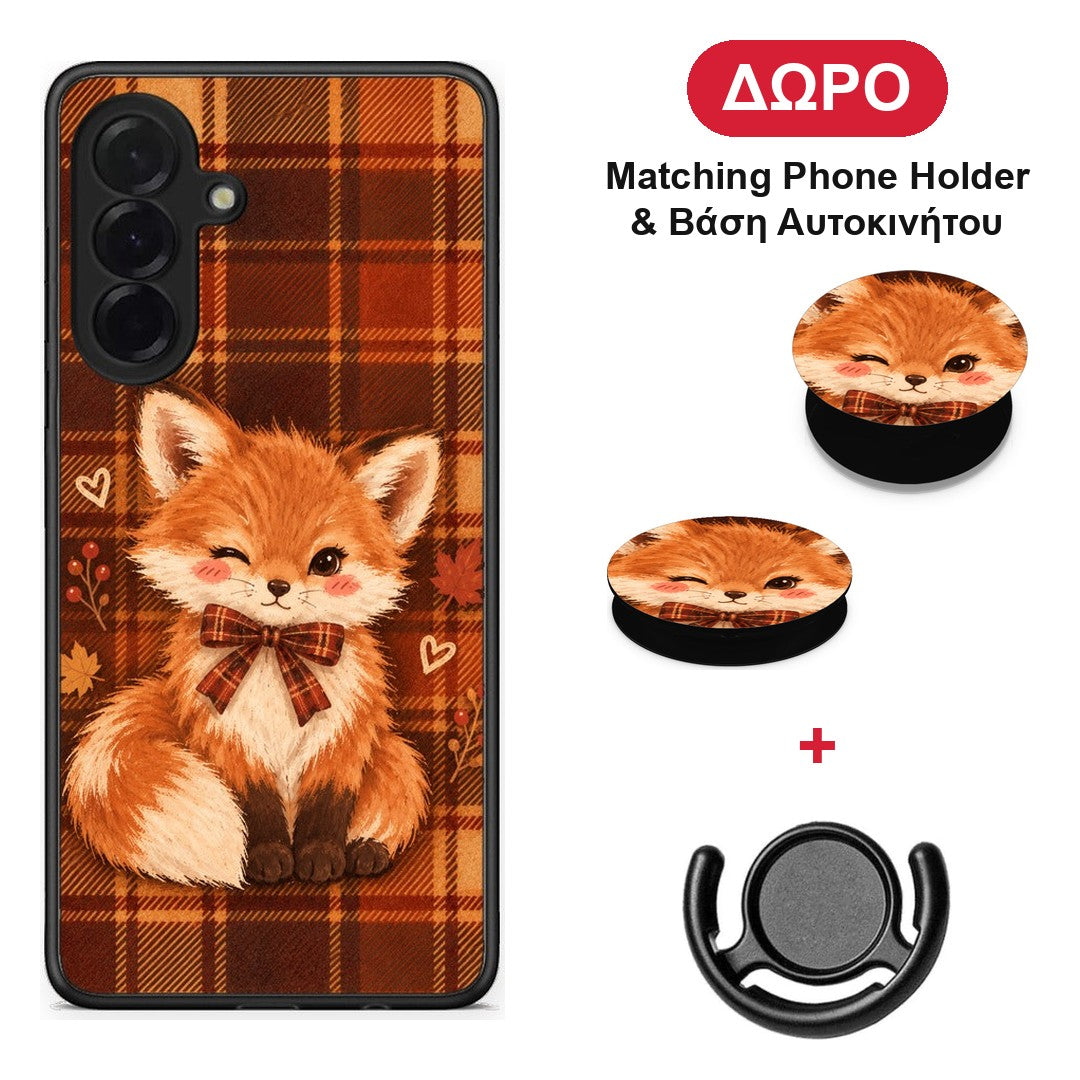 Fox on Autumn Tartan - Samsung Galaxy A36 θήκη + Δώρο Phone Holder & Βάση Αυτοκινήτου