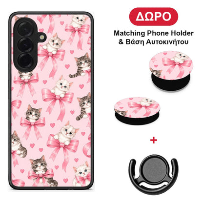 Kittens and Pink Bows on Pink - Samsung Galaxy A36 θήκη + Δώρο Phone Holder & Βάση Αυτοκινήτου