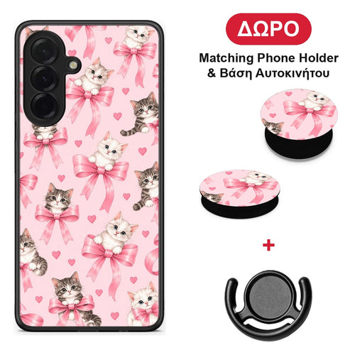 Kittens and Pink Bows on Pink - Samsung Galaxy A36 θήκη + Δώρο Phone Holder & Βάση Αυτοκινήτου
