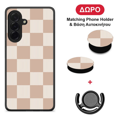 Latte and Cream Striped Checks - Samsung Galaxy A36 θήκη + Δώρο Phone Holder & Βάση Αυτοκινήτου