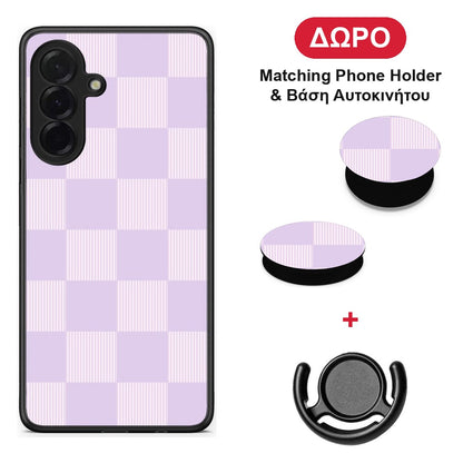 Lilac and Cream Striped Checks - Samsung Galaxy A36 θήκη + Δώρο Phone Holder & Βάση Αυτοκινήτου