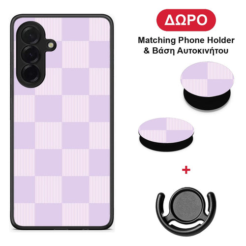 Lilac and Cream Striped Checks - Samsung Galaxy A36 θήκη + Δώρο Phone Holder & Βάση Αυτοκινήτου