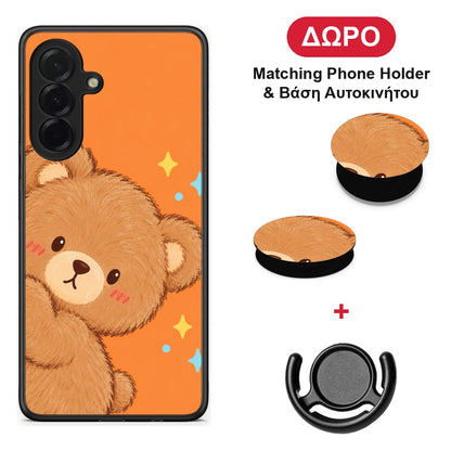 Peekaboo Teddy on Orange - Samsung Galaxy A36 θήκη + Δώρο Phone Holder & Βάση Αυτοκινήτου