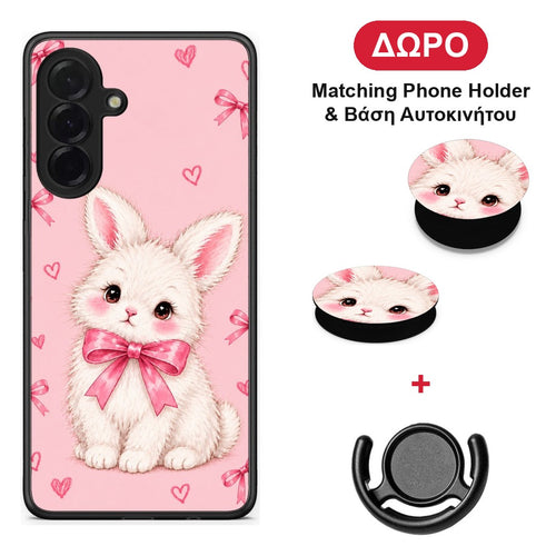 White Bunny and Pink Bows - Samsung Galaxy A36 θήκη + Δώρο Phone Holder & Βάση Αυτοκινήτου