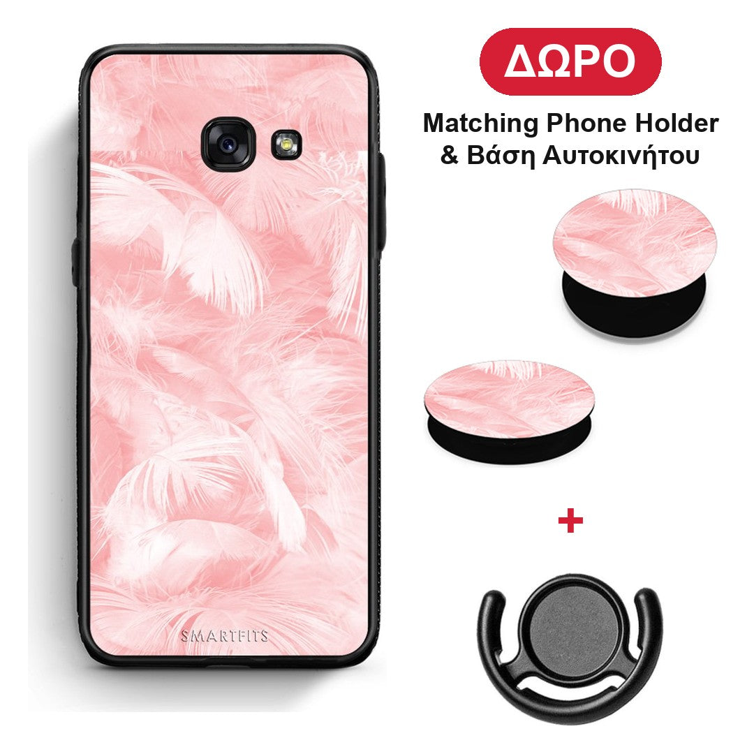 Boho Pink Feather - Samsung Galaxy A5 2017 θήκη + Δώρο Phone Holder & Βάση Αυτοκινήτου