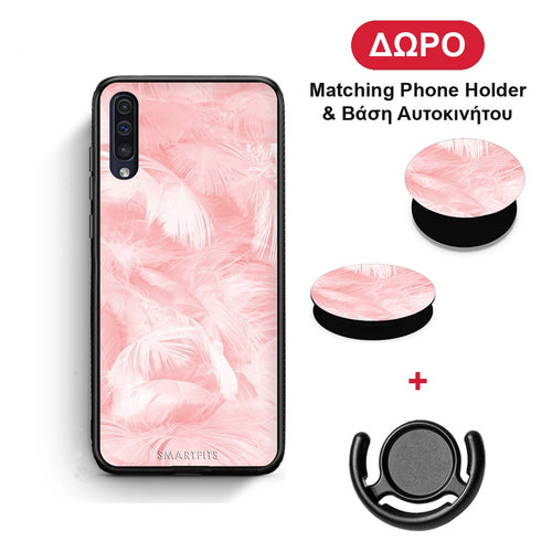 Boho Pink Feather - Samsung Galaxy A50 / A30s θήκη + Δώρο Phone Holder & Βάση Αυτοκινήτου