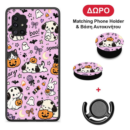 Halloween Puppies and Friends on Lilac - Samsung Galaxy A51 5G θήκη + Δώρο Phone Holder & Βάση Αυτοκινήτου