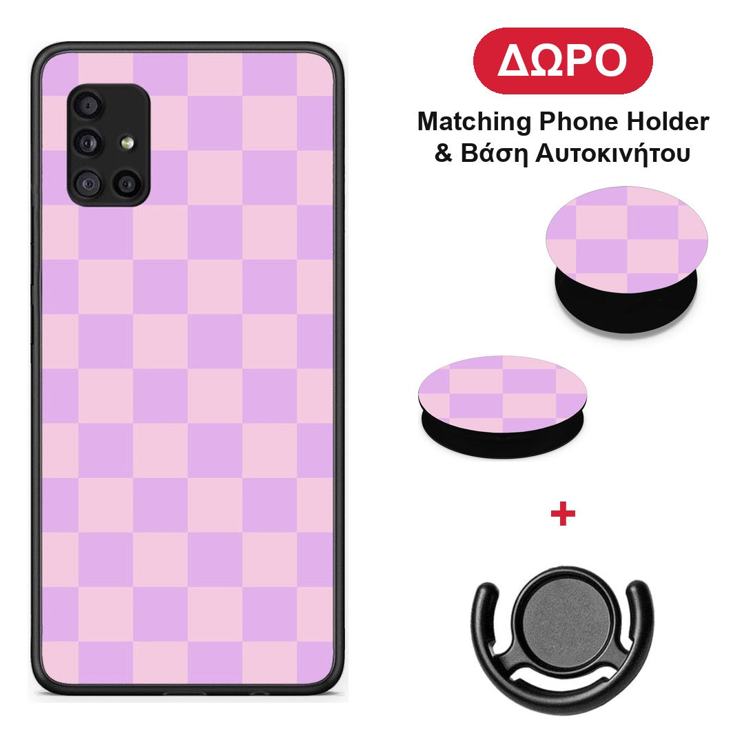 Lavender and Pink Checkerboard - Samsung Galaxy A51 5G θήκη + Δώρο Phone Holder & Βάση Αυτοκινήτου