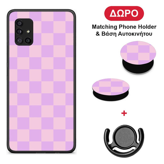 Lavender and Pink Checkerboard - Samsung Galaxy A51 5G θήκη + Δώρο Phone Holder & Βάση Αυτοκινήτου