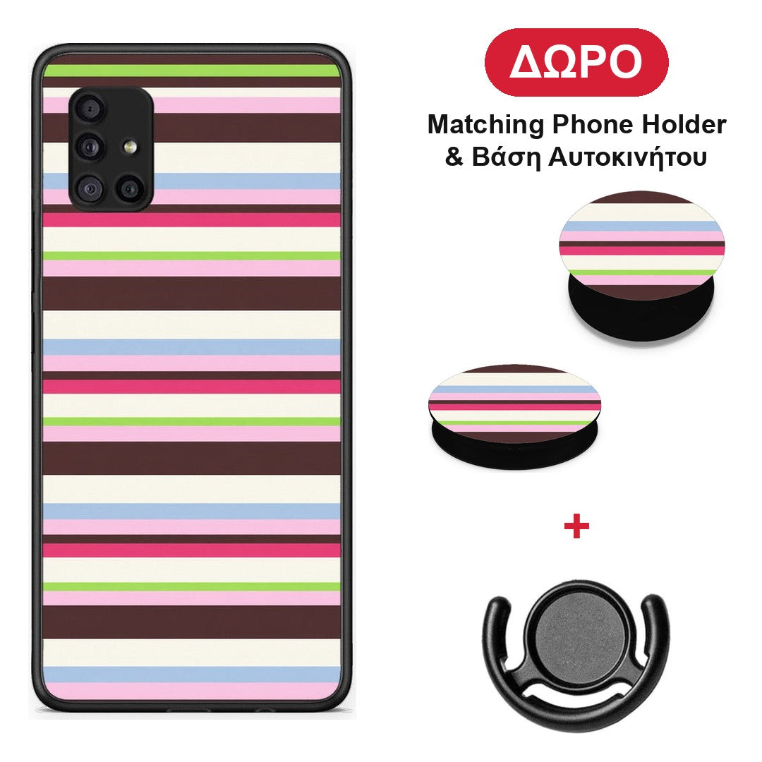 Multicolour Horizontal Stripes - Samsung Galaxy A51 5G θήκη + Δώρο Phone Holder & Βάση Αυτοκινήτου