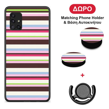 Multicolour Horizontal Stripes - Samsung Galaxy A51 5G θήκη + Δώρο Phone Holder & Βάση Αυτοκινήτου