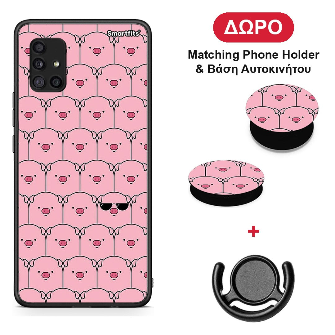 Pig Glasses - Samsung Galaxy A51 5G θήκη + Δώρο Phone Holder & Βάση Αυτοκινήτου