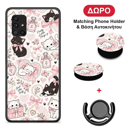 Pink Bows and Kittens Collage - Samsung Galaxy A51 5G θήκη + Δώρο Phone Holder & Βάση Αυτοκινήτου