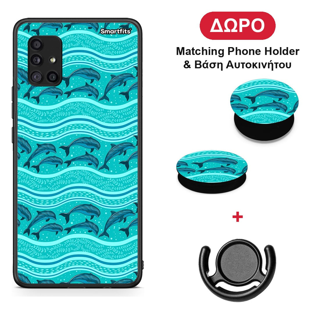 Swimming Dolphins - Samsung Galaxy A51 5G θήκη + Δώρο Phone Holder & Βάση Αυτοκινήτου