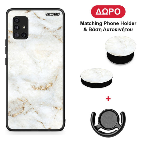 White Gold Marble - Samsung Galaxy A51 5G θήκη + Δώρο Phone Holder & Βάση Αυτοκινήτου