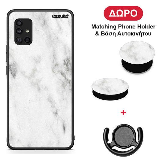 Marble White - Samsung Galaxy A51 5G θήκη + Δώρο Phone Holder & Βάση Αυτοκινήτου