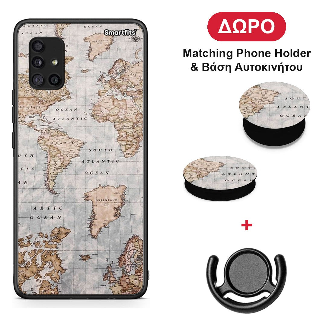 World Map - Samsung Galaxy A51 5G θήκη + Δώρο Phone Holder & Βάση Αυτοκινήτου