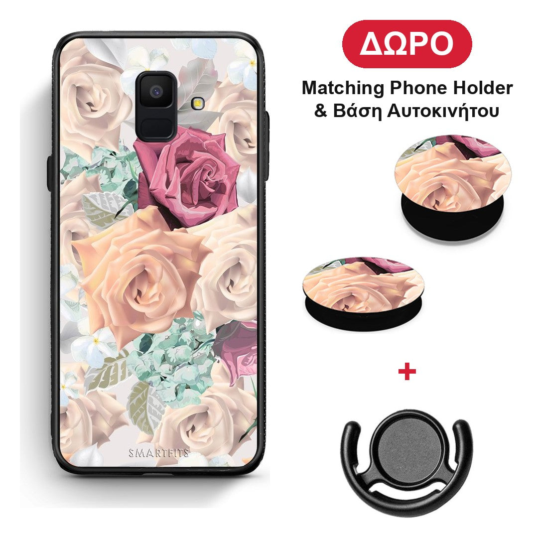 Floral Bouquet - Samsung Galaxy A6 2018 θήκη + Δώρο Phone Holder & Βάση Αυτοκινήτου
