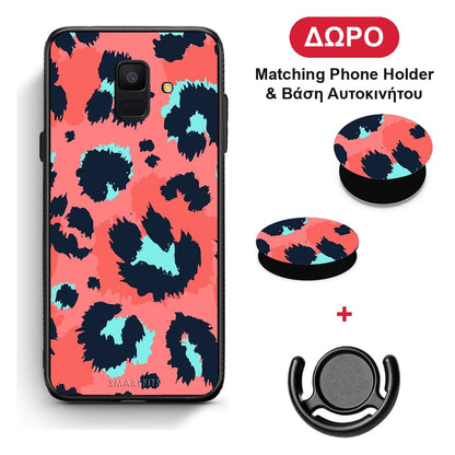 Animal Pink Leopard - Samsung Galaxy A6 2018 θήκη + Δώρο Phone Holder & Βάση Αυτοκινήτου