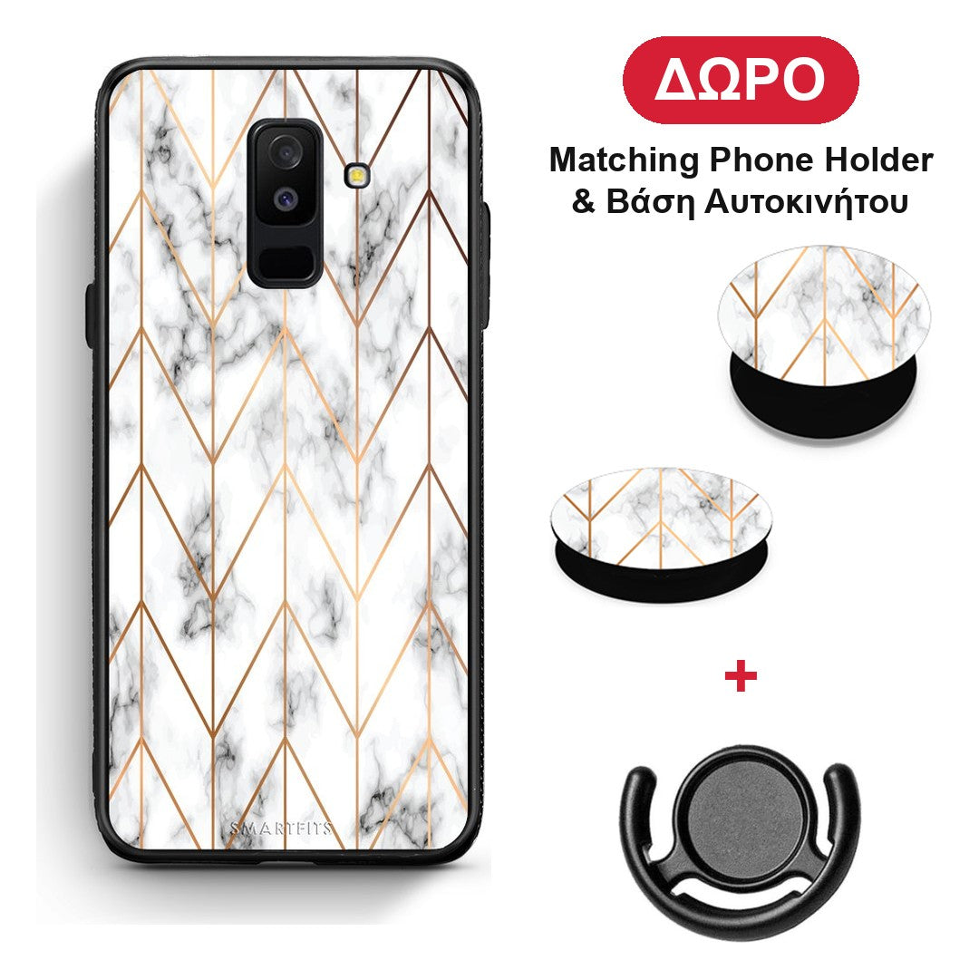 Marble Gold Geometric - Samsung Galaxy A6+ 2018 θήκη + Δώρο Phone Holder & Βάση Αυτοκινήτου