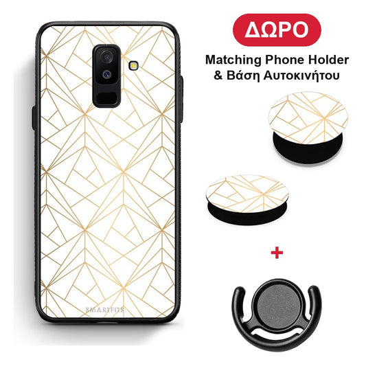Geometric Luxury White - Samsung Galaxy A6+ 2018 θήκη + Δώρο Phone Holder & Βάση Αυτοκινήτου