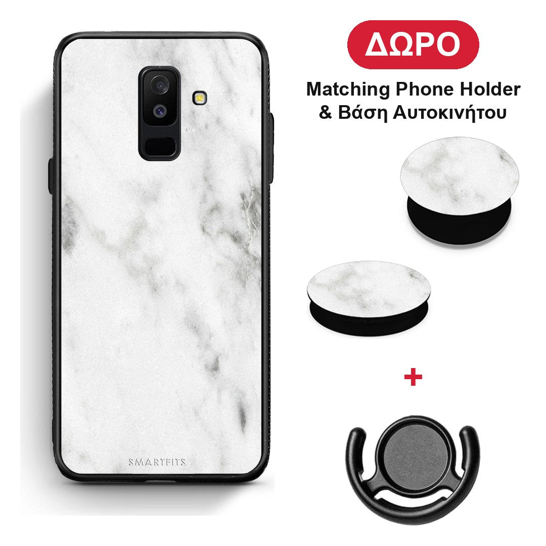 Marble White - Samsung Galaxy A6+ 2018 θήκη + Δώρο Phone Holder & Βάση Αυτοκινήτου