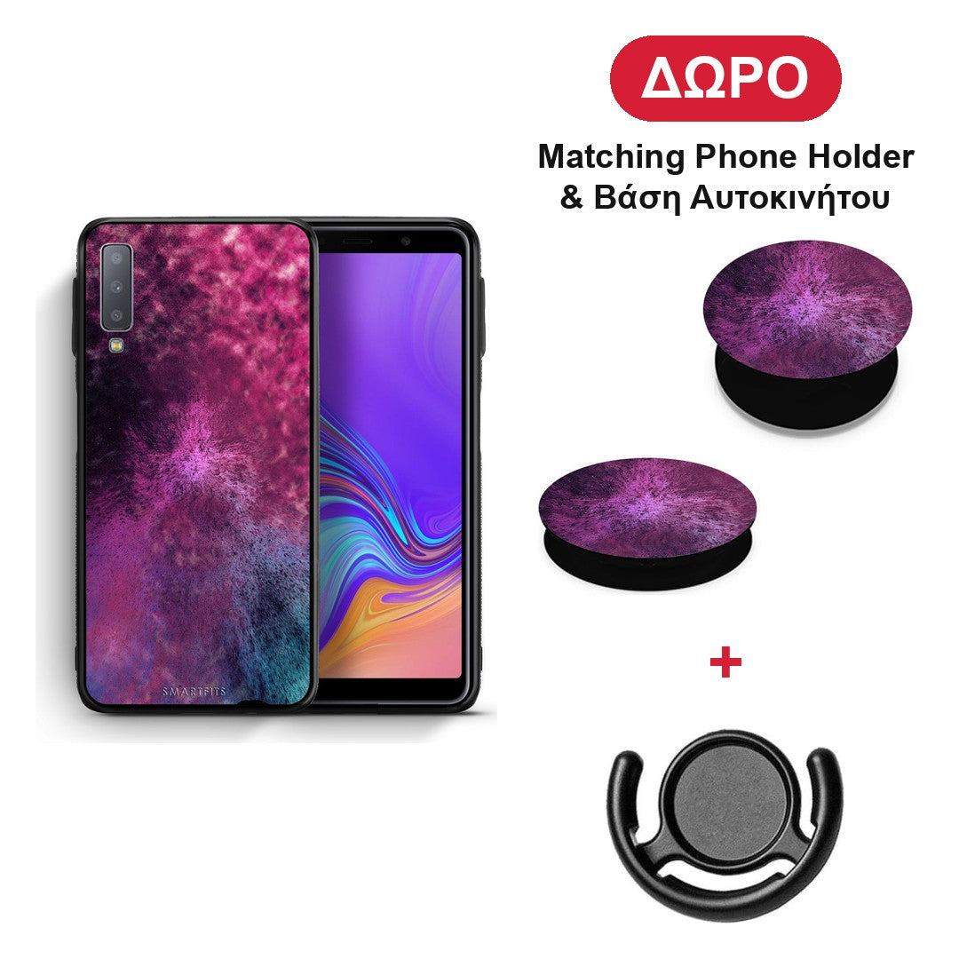 Galactic Aurora - Samsung Galaxy A7 2018 θήκη + Δώρο Phone Holder & Βάση Αυτοκινήτου