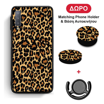 Animal Leopard - Samsung Galaxy A7 2018 θήκη + Δώρο Phone Holder & Βάση Αυτοκινήτου
