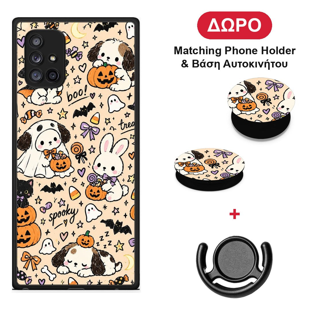 Halloween Puppies and Friends on Cream - Samsung Galaxy A71 5G θήκη + Δώρο Phone Holder & Βάση Αυτοκινήτου