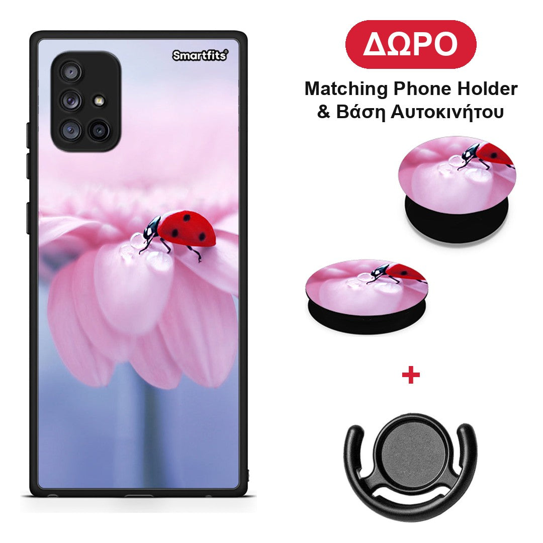 Ladybug Flower - Samsung Galaxy A71 5G θήκη + Δώρο Phone Holder & Βάση Αυτοκινήτου