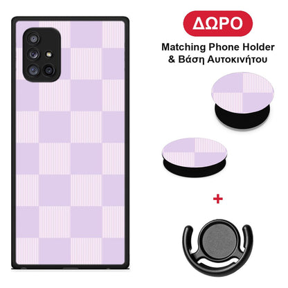 Lilac and Cream Striped Checks - Samsung Galaxy A71 5G θήκη + Δώρο Phone Holder & Βάση Αυτοκινήτου