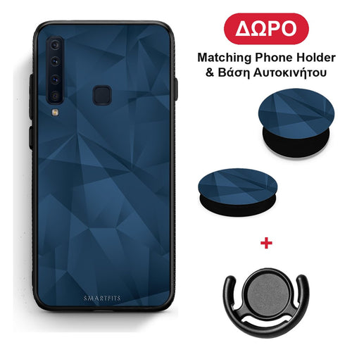 Geometric Blue Abstract - Samsung Galaxy A9 θήκη + Δώρο Phone Holder & Βάση Αυτοκινήτου