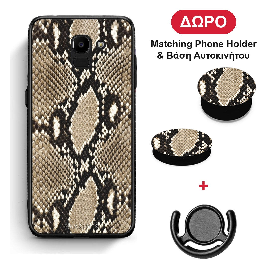 Animal Fashion Snake - Samsung Galaxy J6 θήκη + Δώρο Phone Holder & Βάση Αυτοκινήτου