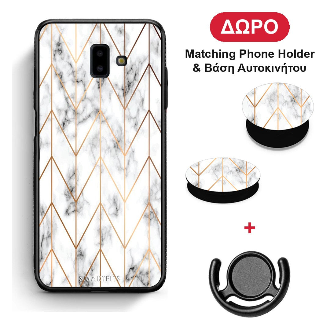 Marble Gold Geometric - Samsung Galaxy J6+ θήκη + Δώρο Phone Holder & Βάση Αυτοκινήτου