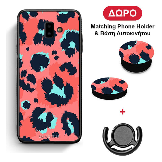 Animal Pink Leopard - Samsung Galaxy J6+ θήκη + Δώρο Phone Holder & Βάση Αυτοκινήτου