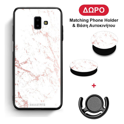Marble Pink Splash - Samsung Galaxy J6+ θήκη + Δώρο Phone Holder & Βάση Αυτοκινήτου